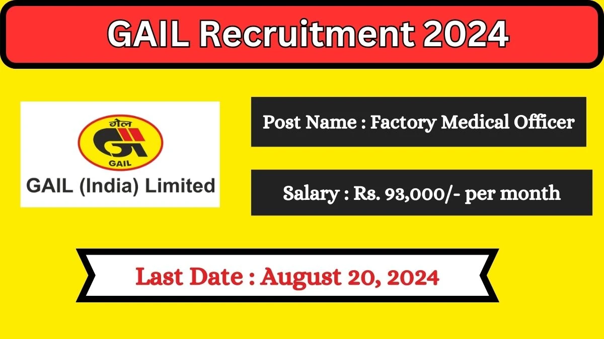 GAIL Recruitment 2024 - Latest Factory Medical Officer Vacancies on August 20, 2024