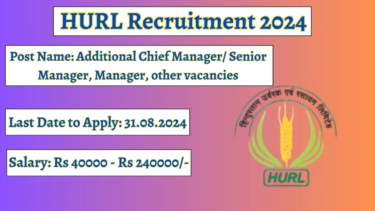 HURL Recruitment 2024 Check Posts, Age Limit, Remuneration And Other Information