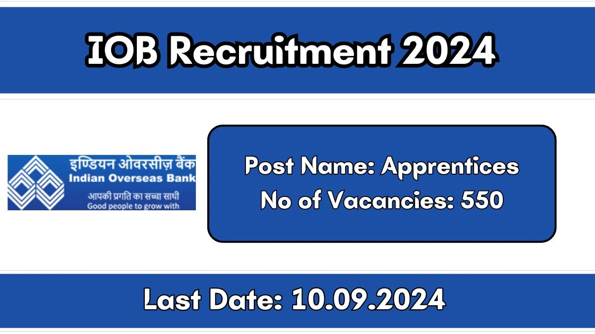 IOB Recruitment 2024 550 Apprentice Vacancies Out, Check Vacancy, Post, Qualification and Application Procedure