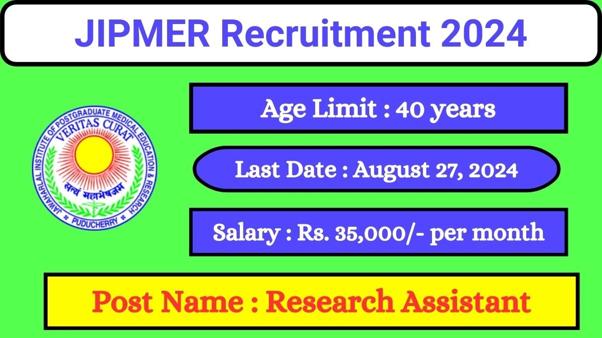 JIPMER Recruitment 2024 Monthly Salary Up To 35 000, Check Post, Qualification, Age, Selection Process And Process To Apply