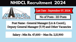 NHIDCL Recruitment 2024 - Latest General Manager, Deputy General Manager and Other Vacancies on August 12, 2024