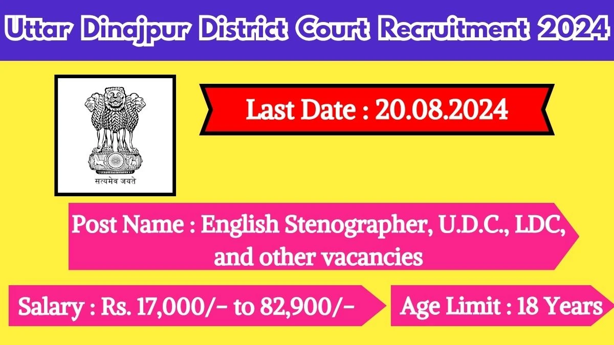 Uttar Dinajpur District Court Recruitment 2024 Check Posts, Age Limit, Remuneration And Other Information