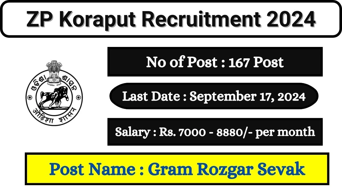 ZP Koraput Recruitment 2024 - Latest Gram Rozgar Sevak Vacancies on August 16, 2024