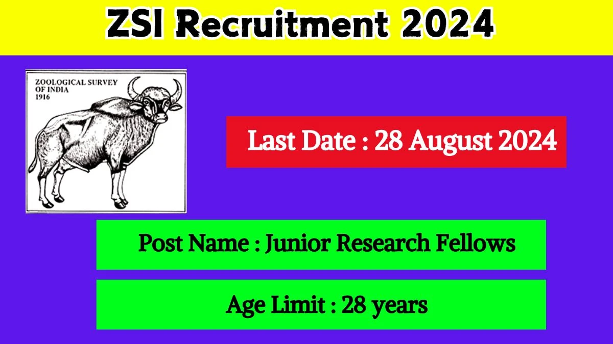 ZSI Recruitment 2024 - Latest Junior Research Fellows Vacancies on 23 August 2024