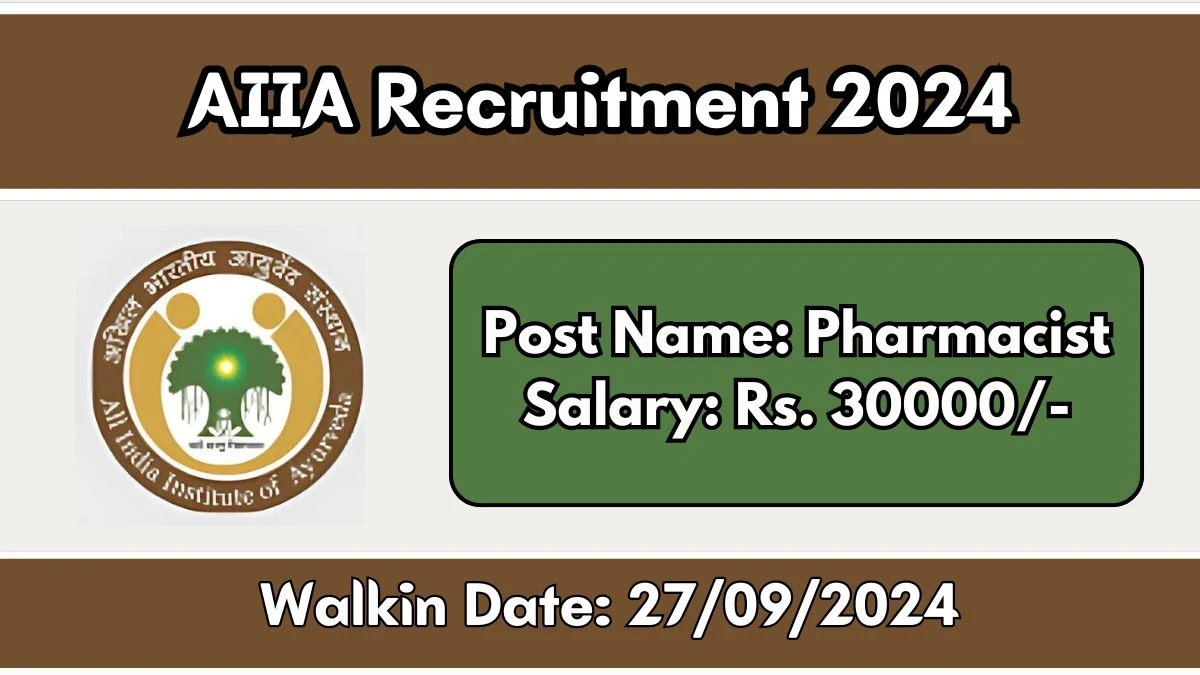 AIIA Recruitment 2024 Walk-In Interviews for Pharmacist on 27/09/2024