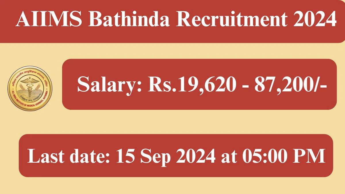 AIIMS Bathinda Recruitment 2024 - Latest Project Nurse, Project Research Scientist and More Vacancies on 10.09.2024