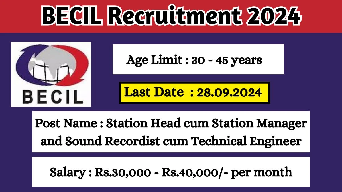 BECIL Recruitment 2024 Check Posts, Age Limit, Remuneration And Other Information