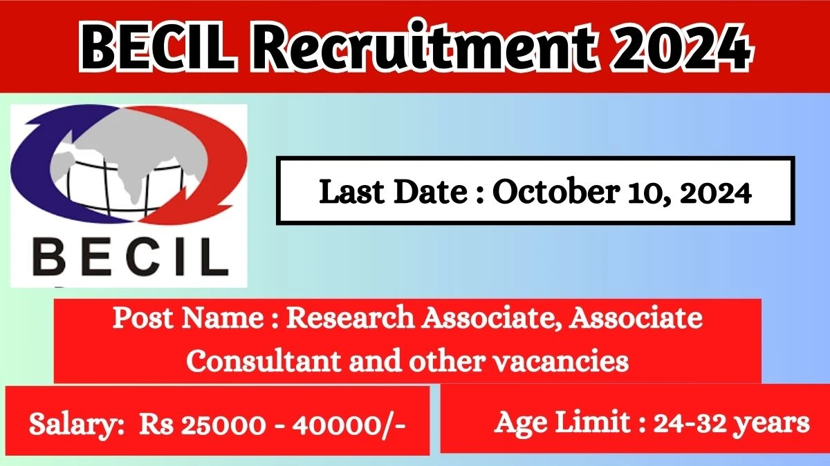 BECIL Recruitment 2024 - Latest Research Associate, Associate Consultant and other vacancies Vacancies on 17.09.2024