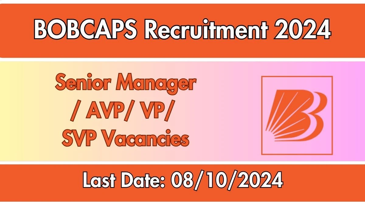 BOBCAPS Recruitment 2024 Notification Out Senior Manager/ AVP/ VP/ SVP, Check Eligibility at bobcaps.in