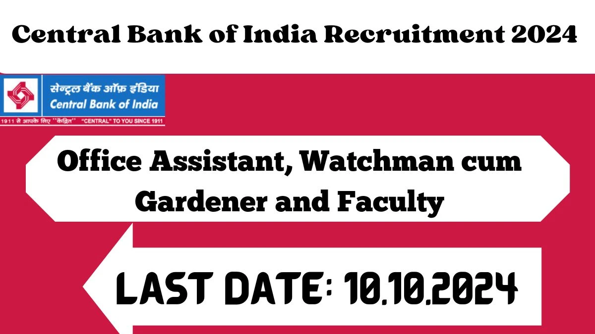 Central Bank of India Recruitment 2024 New Opportunity Out, Check Vacancy, Post, Qualification and Application Procedure