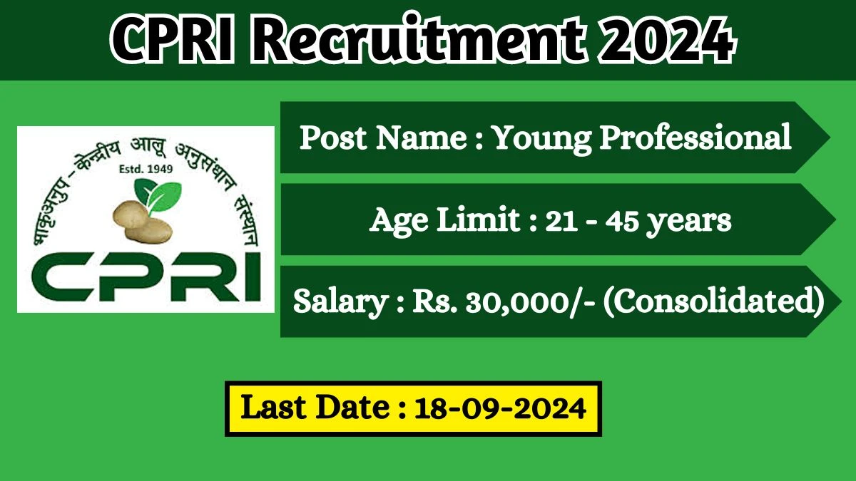 CPRI Recruitment 2024 Notification Out Young Professional, Check Eligibility at cpri.icar.gov.in