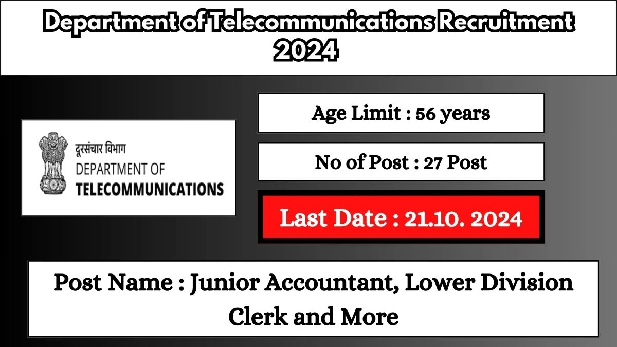 Department of Telecommunications Recruitment 2024 Check Posts, Age Limit, Remuneration And Other Information