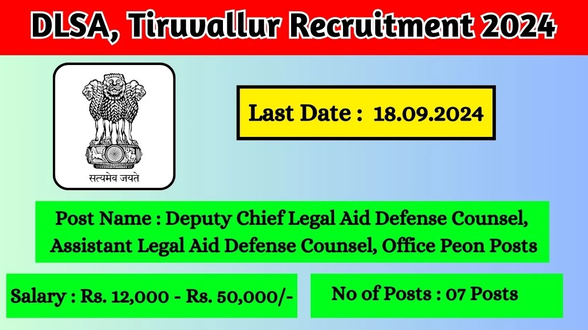 DLSA, Tiruvallur Recruitment 2024 Check Post, Age Limit, Qualification, Salary And Other Important Details