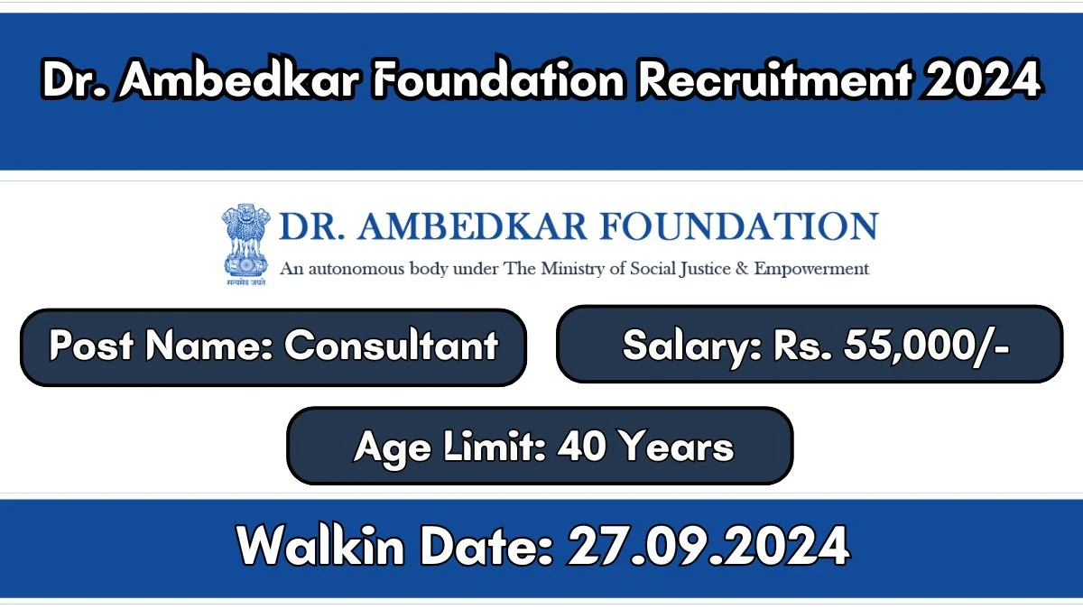 Dr. Ambedkar Foundation Recruitment 2024 Walk-In Interviews for Consultant on 27/09/2024