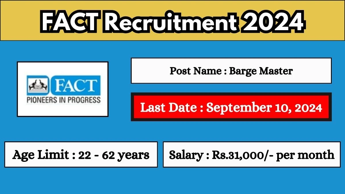 FACT Recruitment 2024 Check Posts, Salary, Qualification, Age Limit, Selection Process And How To Apply