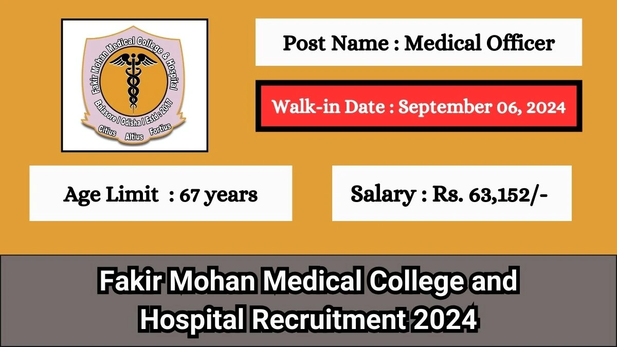 Fakir Mohan Medical College and Hospital Recruitment 2024 Walk-In Interviews for Medical Officer on September 06, 2024