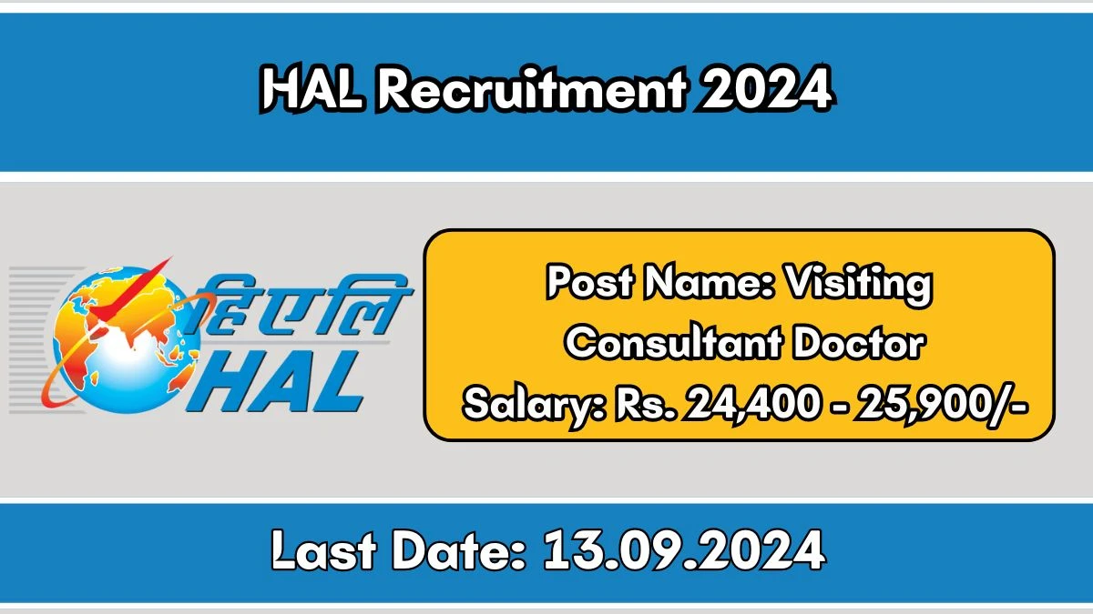 HAL Recruitment 2024 - Latest Visiting Consultant Doctor Vacancies on 06 September 2024