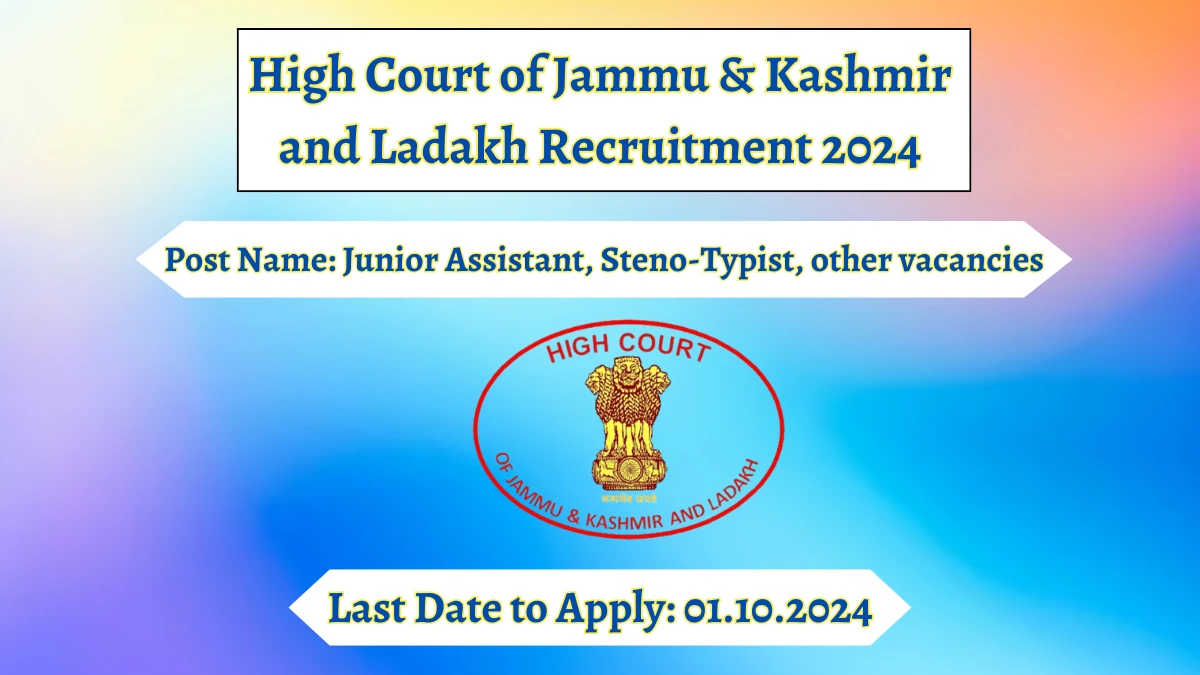 High Court of Jammu & Kashmir and Ladakh Recruitment 2024 Check Post, Age Limit, Qualification, Salary And Other Important Details