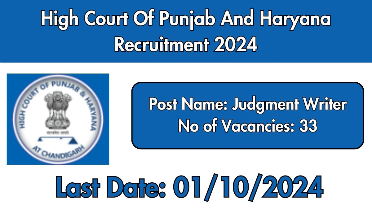 High Court Of Punjab And Haryana Recruitment 2024 New Notification Out, Check Post, Vacancies, Salary, Qualification, Age Limit and How to Apply