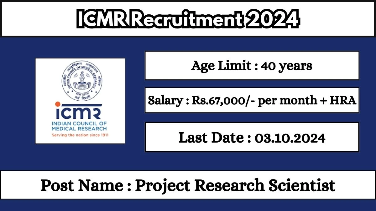 ICMR Recruitment 2024 Check Posts, Age Limit, Remuneration And Other Information