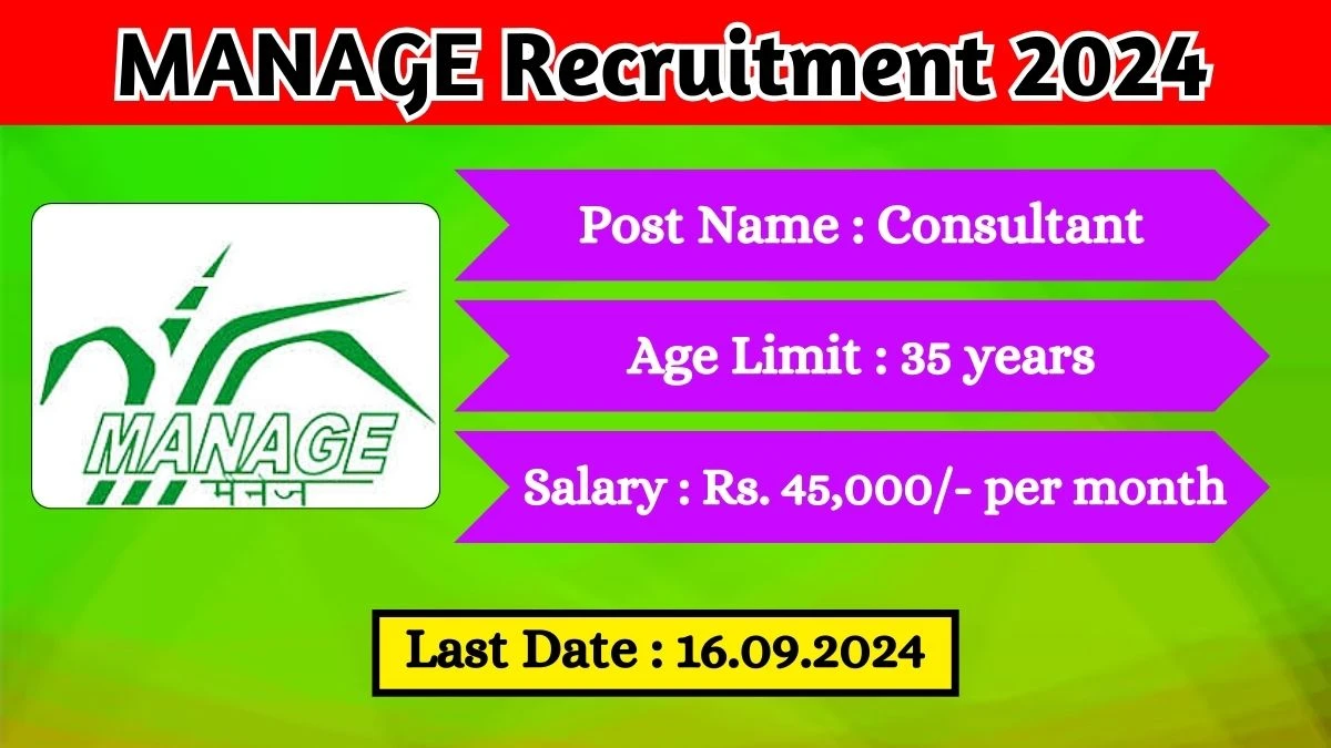 MANAGE Recruitment 2024 - Latest Consultant Vacancies on September 11, 2024