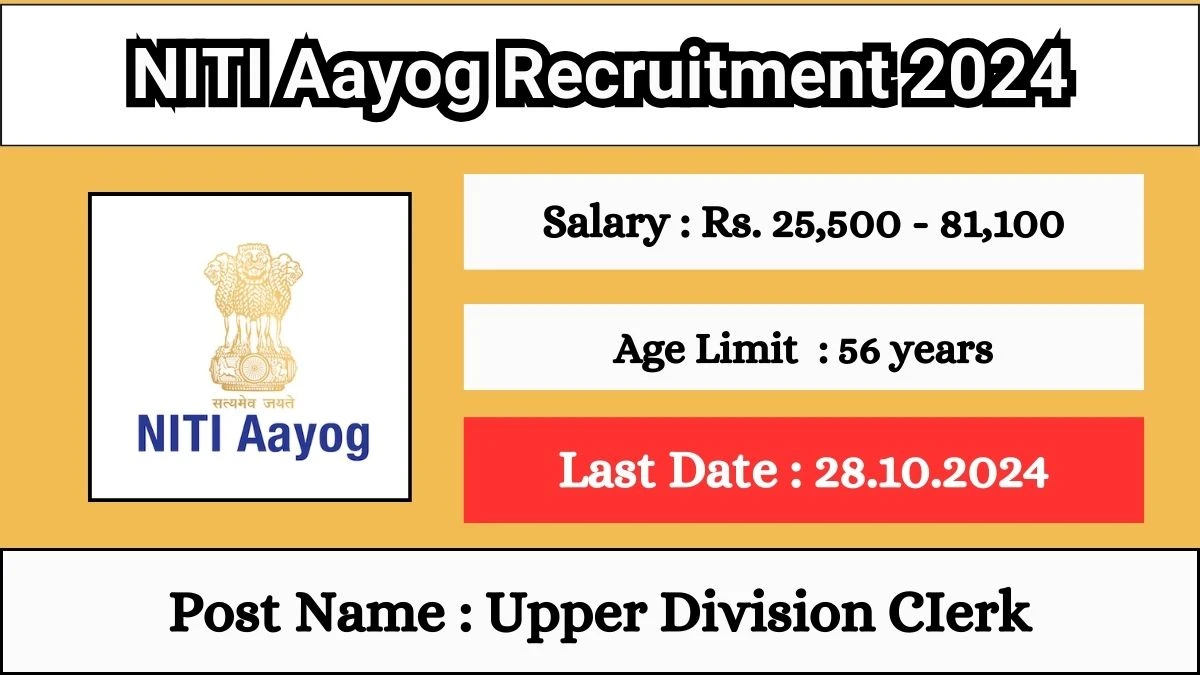 NITI Aayog Recruitment 2024 - Latest Upper Division CIerk Vacancies on 03.09.2024