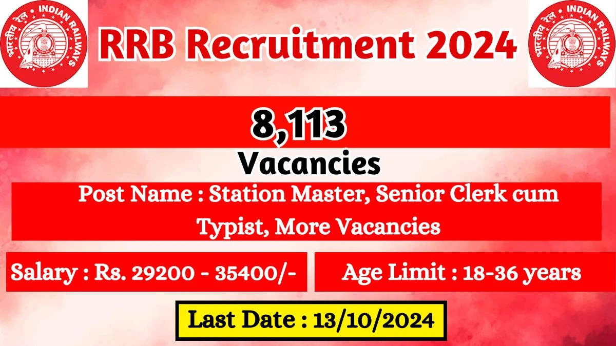 RRB Recruitment 2024 Notification Out for 8,113 Station Master, Senior Clerk cum Typist, More Vacancies, Check Eligibility at rrbald.gov.in