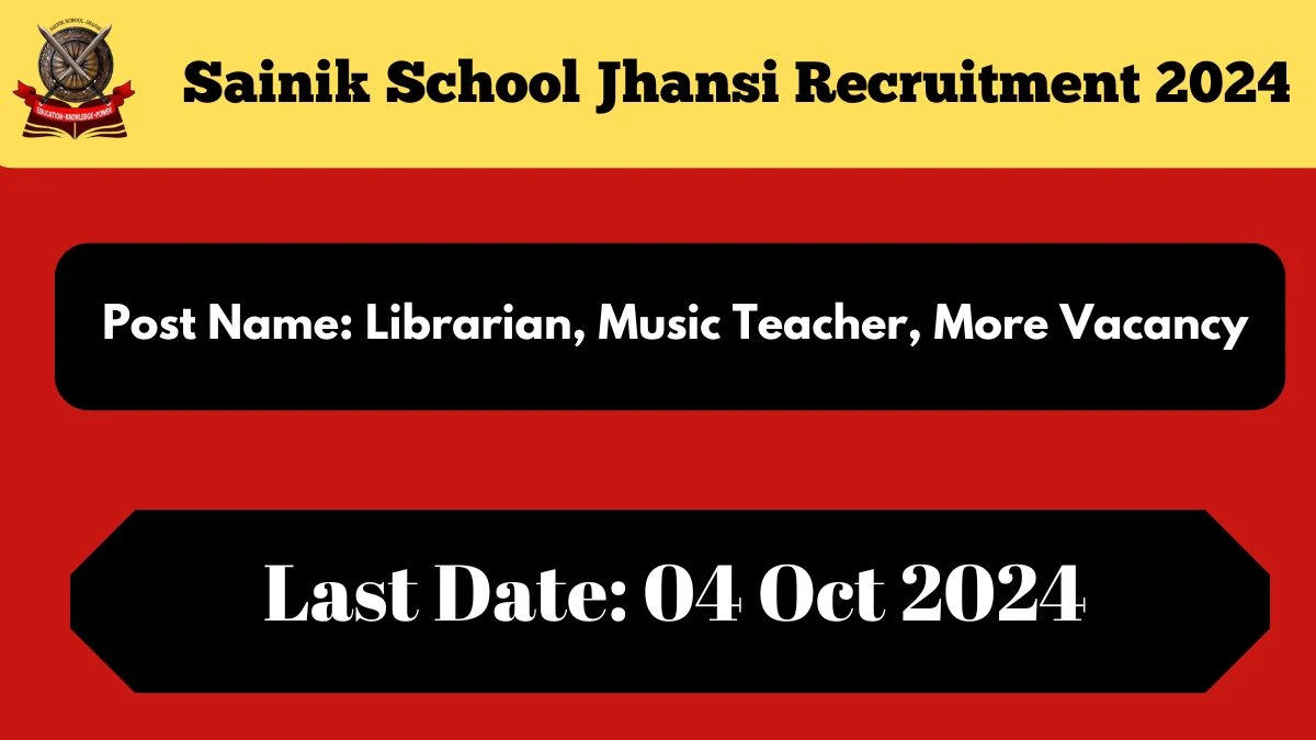 Sainik School Jhansi Recruitment 2024 - Latest Librarian, Music Teacher, More Vacancies on 25 September 2024