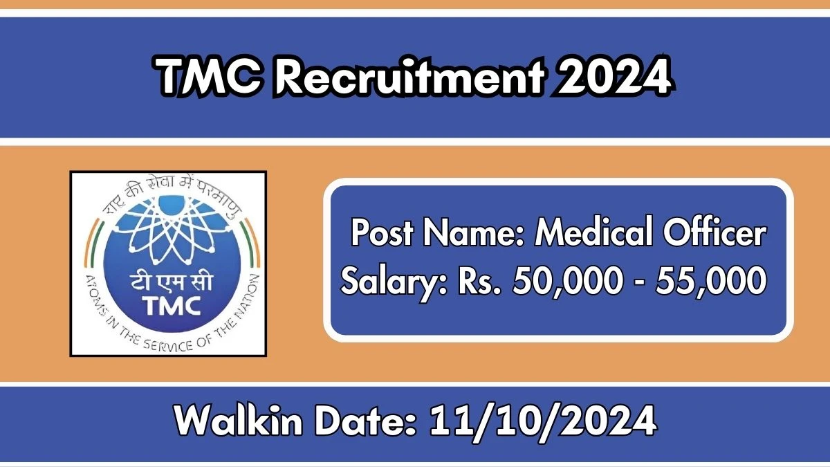 TMC Recruitment 2024 Walk-In Interviews for Medical Officer on 11/10/2024