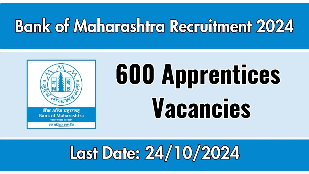 Bank of Maharashtra Recruitment 2024 Notification Out for 600 Apprentices, Check Eligibility at bankofmaharashtra.in