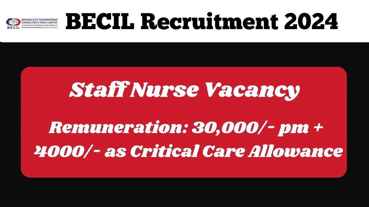 BECIL Recruitment 2024 Notification Out for Staff Nurse, Check Eligibility at becil.com