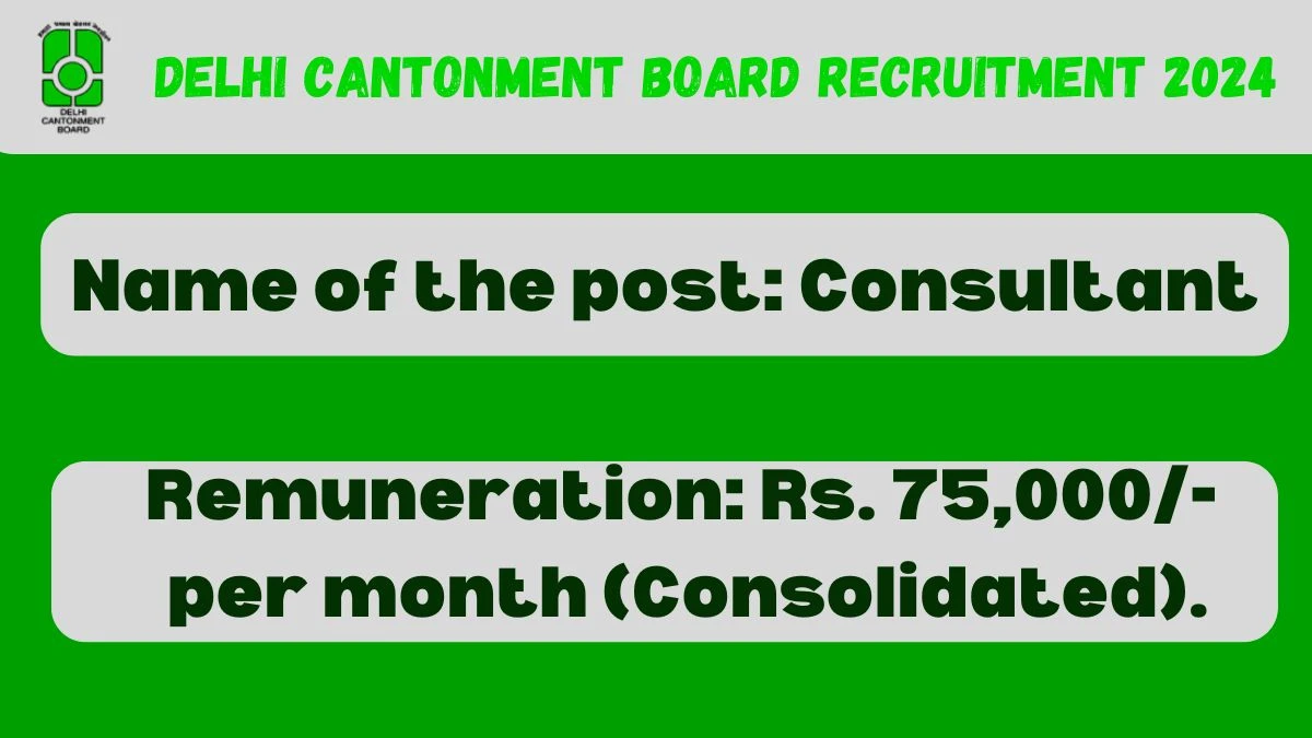 Delhi Cantonment Board Recruitment 2024 - Latest Consultant Vacancies on 08 October 2024