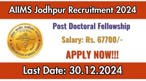 AIIMS Jodhpur Govt Job Vacancy 2024: Post Doctoral Fellowship Vacancies, DNB Pass Jobs in Jodhpur