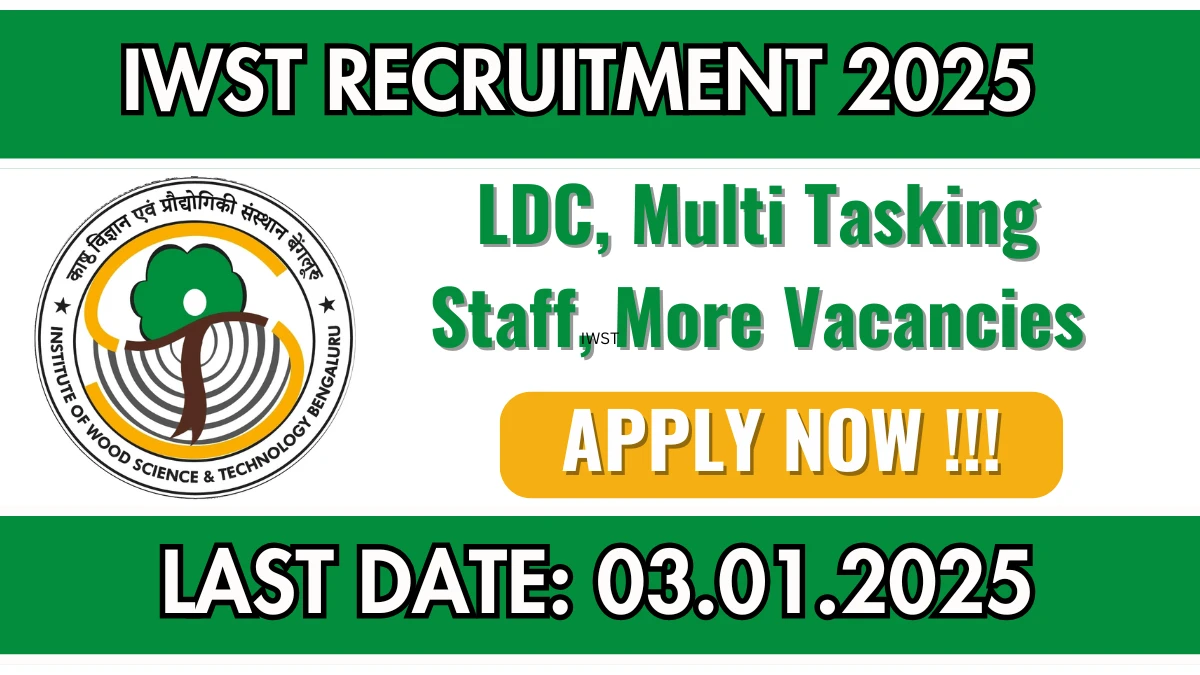 Bangalore Job Vacancy 2025: Apply for IWST LDC, Multi Tasking Staff, More 10TH Pass Govt Jobs in Karnataka