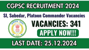 CGPSC Govt Jobs 2024: 341 SI, Subedar, More Vacancies, Graduate Pass Jobs in Chhattisgarh