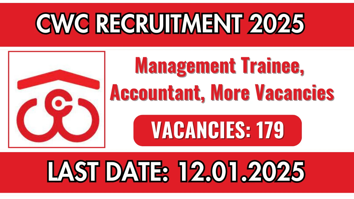 CWC Recruitment 2025 Apply online now for 179 Management Trainee, Accountant, More Job Vacancies Notification 13.12.2024