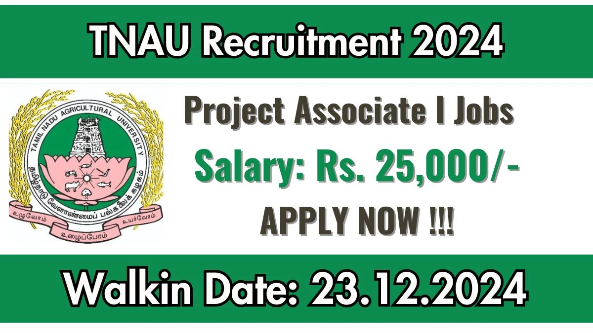 Direct Interview! TNAU Recruitment 2024 Salary Upto Rs. 25,000 Apply for Project Associate I Posts