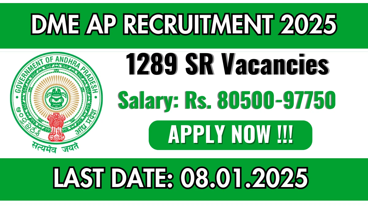 DME AP Recruitment 2025 Job Notification OUT for 1289 Senior Resident Posts