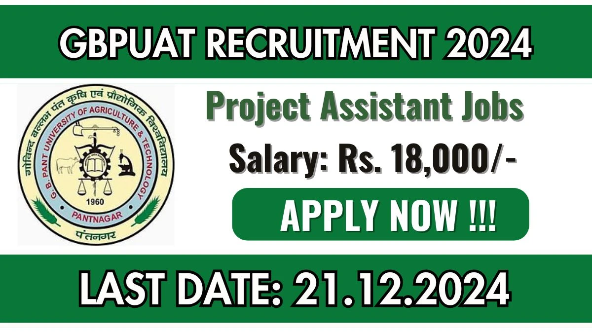 GBPUAT Govt Job Vacancy 2024: Project Assistant Vacancies, B.Sc Pass Jobs in Pantnagar