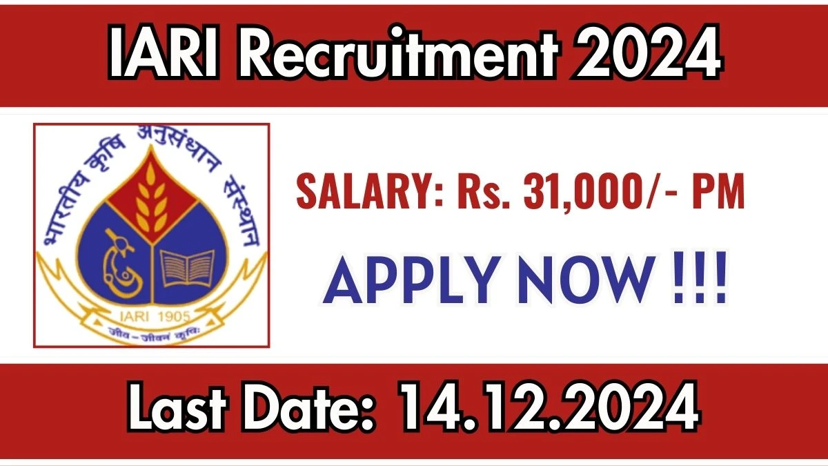 IARI Govt Job Vacancy 2024: Project Associate I Vacancies, M.Sc Pass Jobs in New Delhi