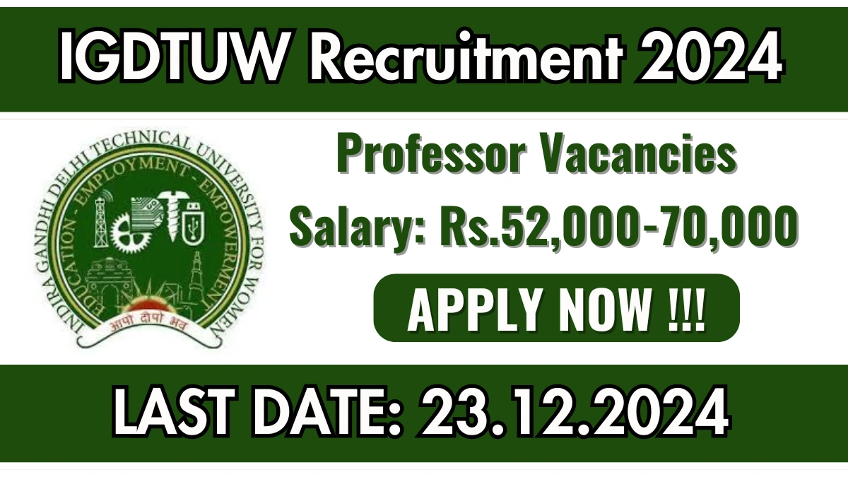 IGDTUW Recruitment 2024 Job Notification OUT for Visiting Faculty Posts