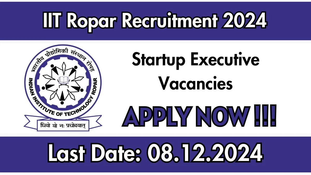 IIT Ropar Gov Job Vacancy 2024: Startup Executive Vacancies Apply Online