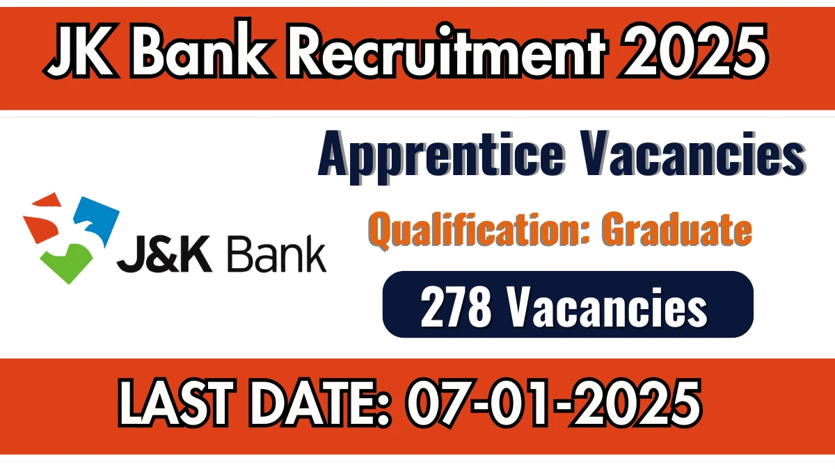 JK Bank Recruitment 2025 Job Notification OUT for 278 Apprentices Posts