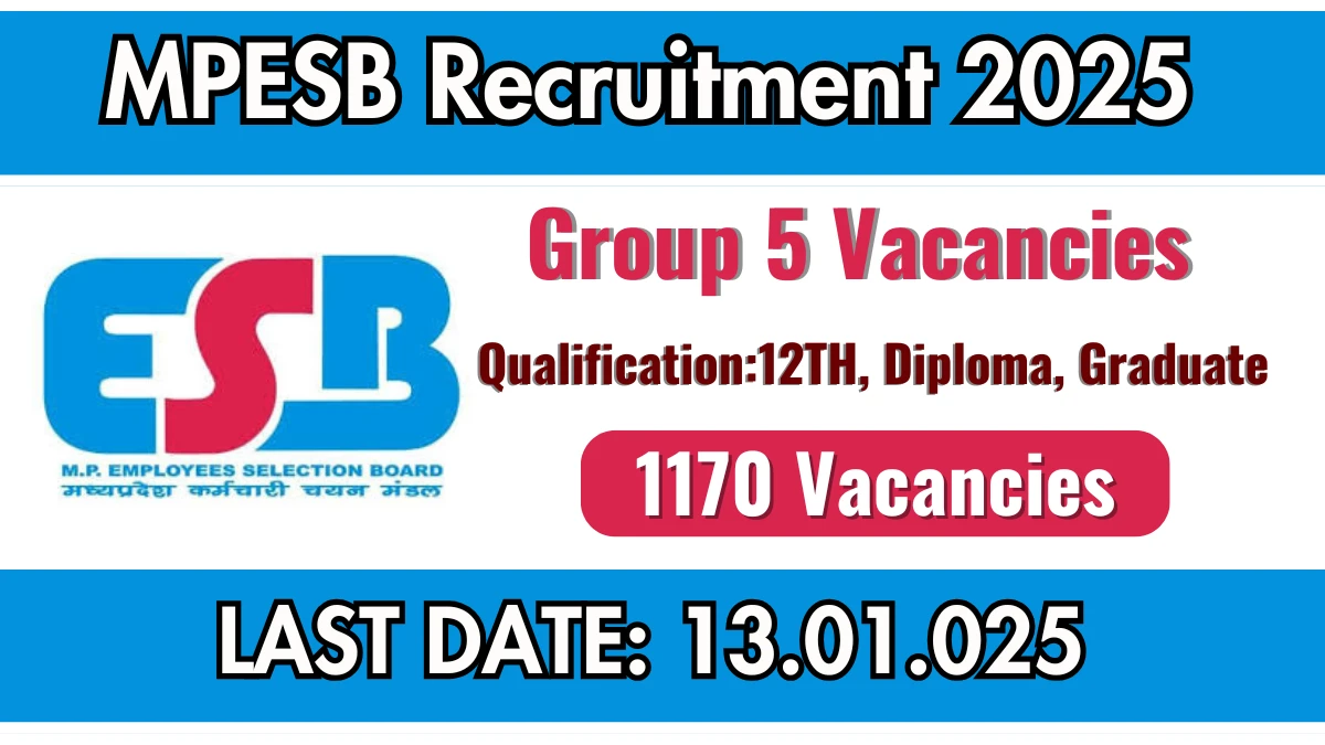 MPESB Recruitment 2025 Apply for 1170 Group 5 Jobs @ esb.mp.gov.in