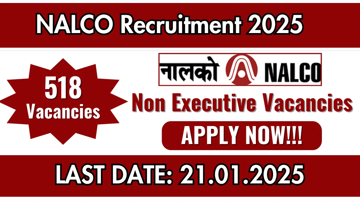 NALCO Recruitment 2025 Job Notification OUT for 518 Non Executive Posts