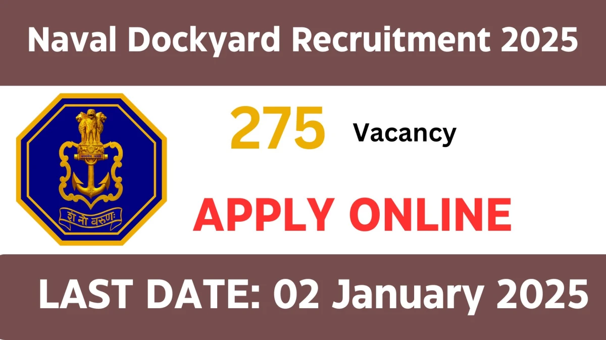 Naval Dockyard Govt Jobs 2024-25: 275 Apprentice Vacancies, ITI Jobs in Visakhapatnam