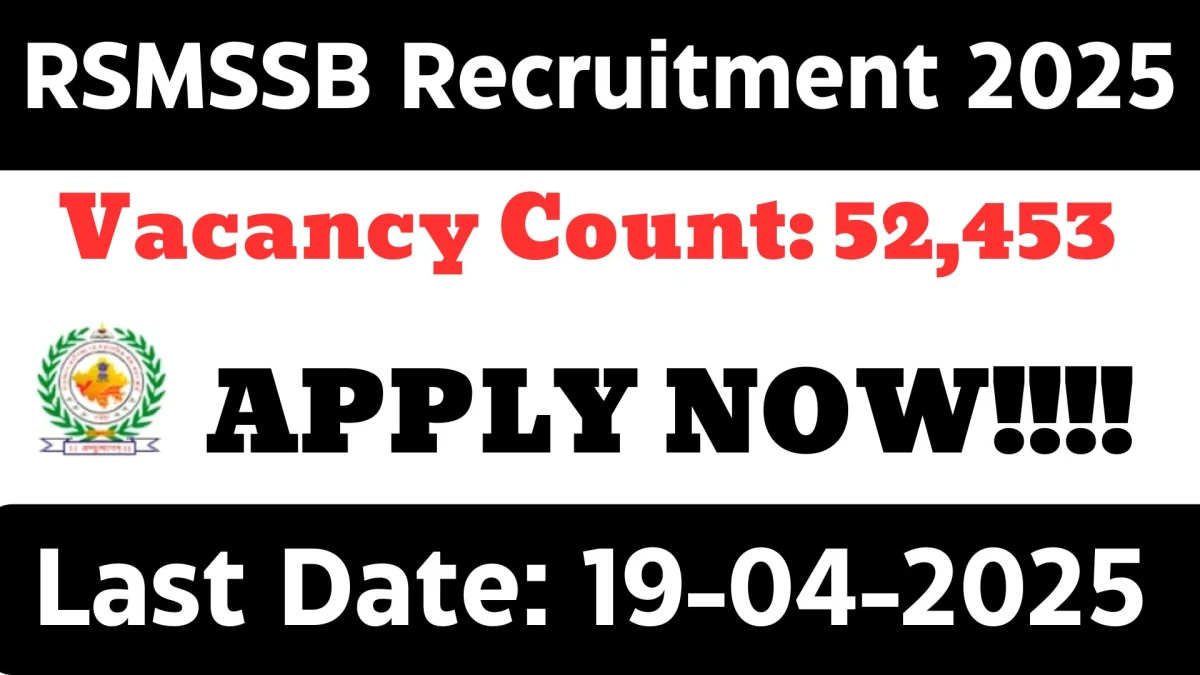 RSMSSB Govt Job Vacancy Jaipur 2025: 52,453 Class IV, 10TH Pass Jobs in Rajasthan