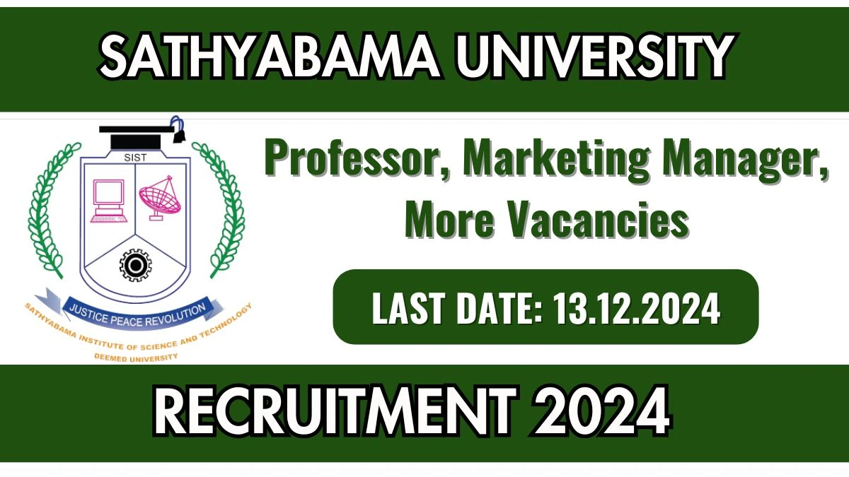 Sathyabama University New Govt Job Vacancy in Chennai: Assistant Professor Vacancies, Apply Now