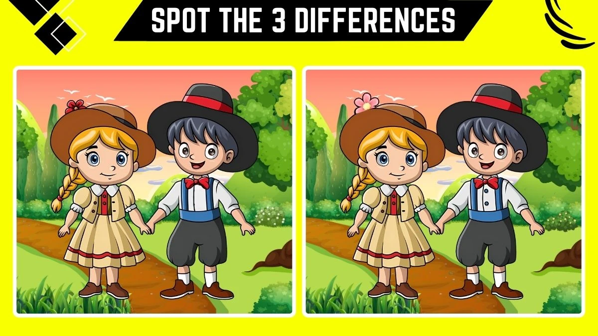 Spot the 3 Differences Picture Puzzle Game: Only 20/20 Vision Can Spot the 3 Differences in this Boy and Girl Image in 12 Secs