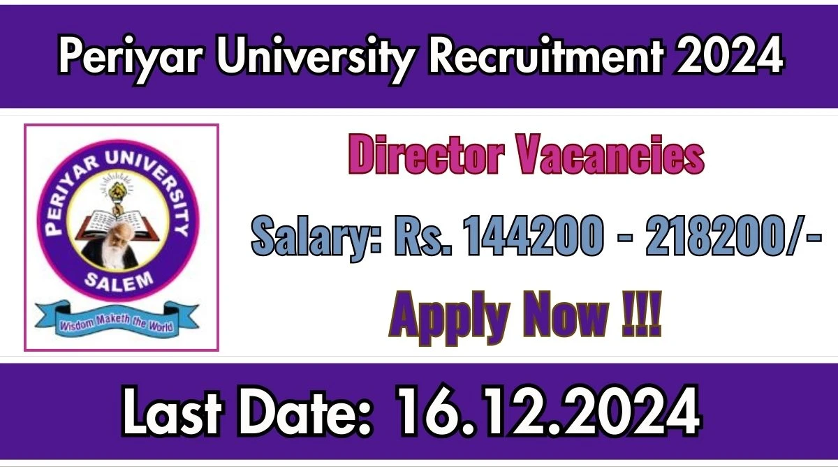 TN Govt Jobs Notifications 2024: Apply for Periyar University Director Job Vacancy in Salem